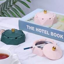 Pink Stainless Steel Modern Ashtray With Lid Windproof One Size Round 2.5 Inches - 如圖所示 - 查看 2