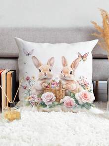 1 chiếc vỏ gối trang trí in hình thỏ Phục Sinh mềm mại, thoải mái, một mặt (không bao gồm ruột gối), thích hợp cho phòng ngủ, phòng khách, ghế sofa, trang trí tiệc. - Nhiều màu - Xem 5