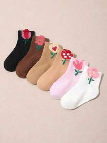 6 Pairs Spring/Summer Baby & Toddler Floral Ear Design Mid-Calf Socks - Multicolor - View 2