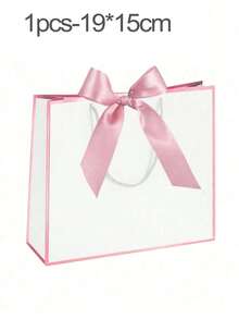 1-5pcs Horizontal Bow Kraft Paper Bags With Handles, Bowknot Decor, Suitable For Gift Bags, Clothing Shopping Bags - A - View 5