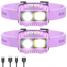 2 Pack Rechargeable LED Headlamp 2000L High Lumen Super Bright Dimmable Headlight Flashlight With Motion Sensor 8 Modes Spotlight Floodlight IPX5 Waterproof For Camping Hiking Running Fishing - Purple - View 13