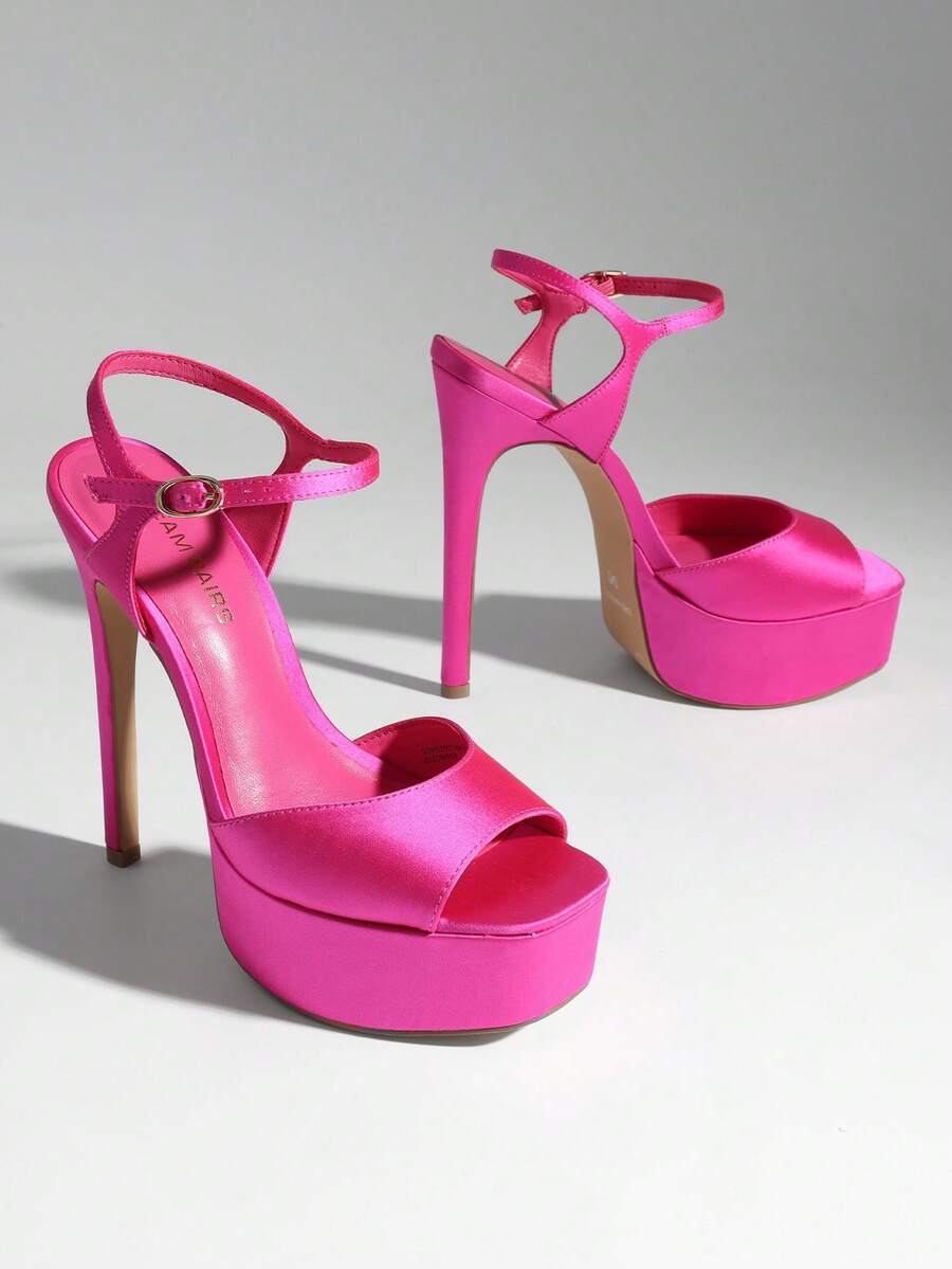 Women Platform 5.75'' Ultra High Heeled Sandals 2026 New Summer Open Toe Adjustable Ankle Strap Dress Shoes Sexy Party Runway Stiletto Heels - 玫紅色 - 查看 1