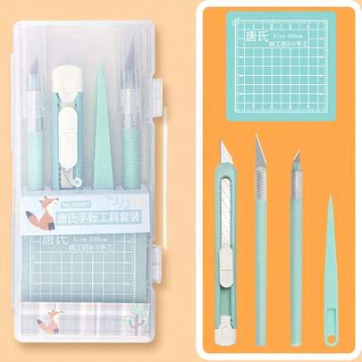 Set de 5 piezas de suministros para bullet journal, cuchillo de tallar, pinzas, esterilla de corte, herramientas de recorte DIY, artículos esenciales lindos de vuelta a la escuela