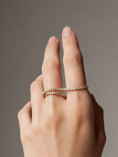 STONEFANS 1 pieza Nuevo anillo geométrico, anillo de lujo con doble círculo de rhinestones, joyería personalizada para mujeres