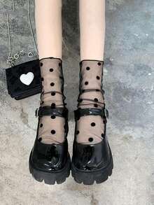 1 Pair Women's Sheer Mesh Stockings, Thin Black Socks With Classic Polka Dot Elements, Made Of Selected Lightweight Mesh Fabric, Retro Fashion - Multicolor - View 5