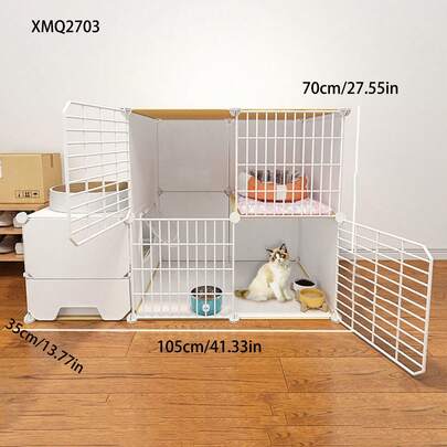 3-Tier Cat Villa With Drawers, Indoor Cat House With Litter Box, Ventilated Design For Kittens