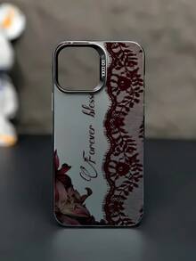 1pc Minimalist Floral Lace Graphic Aesthetic Pattern Black & Silver Phone Case, Compatible With IPhone 16/16Pro/16Plus/16ProMax, 11/11Pro/11ProMax, 12/12Pro/12ProMax, 13/13Pro/13ProMax, 14/14Plus/14Pro/14ProMax, 15/15Pro/15Plus/15ProMax - Multicolor - View 3