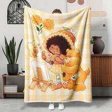 1pc Light Pink White Polka Dot S-Strawberry Pink Shortcake Cuddling Bunny Plush Print Flannel Blanket, 80s Nostalgic Gift For Fans, Sweet Themed Decor, Collectible & Cozy Throw,With For Couch, Bed, Camping, Travel, Office, Home Nap, Multipurpose Gift Flannel Blanket - multicolour 10 - 查看 13