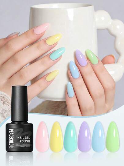  PEACECOLOR 1 Bottle Summer Gel Nail Polish, Macaron Color Series Solid Color High Gloss Long-Lasting Semi-Permanent Nail Gel Salon Supplies, Women Nail Art Design Gift