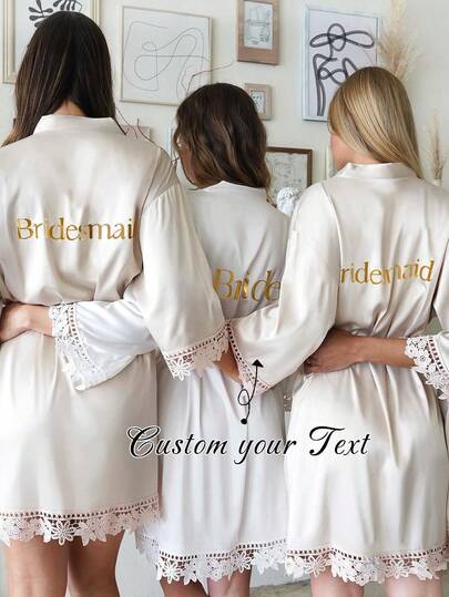 Peignoirs de mariée en dentelle personnalisés, robes de mariée et de demoiselle d'honneur pour le matin, peignoirs en satin pour le matin, peignoirs de mariage pour le matin, peignoirs pour enterrement de vie de jeune fille/garçon, cadeaux de demoiselle d'honneur, invitations de demoiselle d'honneur, peignoirs d'anniversaire pour le matin, pyjamas faciles à plier, pyjamas confortables, convenant à toutes les saisons, cadeaux de fête et de mariage raffinés.