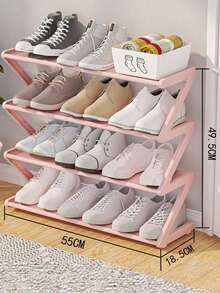 1pc 4-Tier Z-Shaped Shoe Rack, Plastic Freestanding Storage Shelf, Multi-Function High Capacity Storage Rack, Easy Assembly Floor Standing, No Tools Required, Stackable, Essential For Home & Dorm, Space Saving, Organizer For Shoes, Boots & Miscellaneous, Suitable For Hallway, Wardrobe, Living Room, Bedroom - Multicolor - View 15