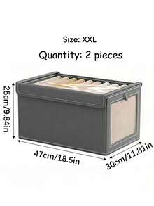 Large Storage Basket, Durable Fabric Wardrobe Storage Box With Transparent Window, Foldable With Lid, Suitable For Home Storage, Household Essentials Organization, Folding Storage Box, Clothes Storage Box, Storage Container - Grey - View 7