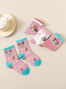 5 pares de calcetines tipo crew con diseños lindos de la serie Disney Mickey Mouse para niñas, con varios patrones vibrantes que incluyen estampados de Mickey, calcetines cortos de calidad, regalo perfecto para pequeñas princesas, surtido aleatorio - Multicolor - Ver 4