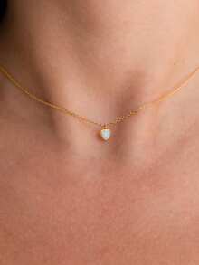 GAGAFEEL 1件S925纯银复古简约可爱迷你金色爱心合成宝石吊坠项链，适合女性、女友、日常佩戴、友情礼物 - 金色 - 查看 4