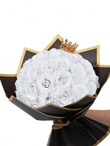 Bó hoa hồng trắng lấp lánh 68/45/23, Bó hoa hồng nhân tạo lấp lánh tự làm, Bó hoa hồng nhân tạo kèm hoa baby's breath, Thích hợp cho Ngày Valentine, Trang trí phòng, Hoa nhân tạo, Bó hoa cưới, Tiệc đính hôn, Tiệc cô dâu, Trang trí Ngày Valentine, Trang trí tiệc, Trang trí nhà cửa - trắng - Xem 3