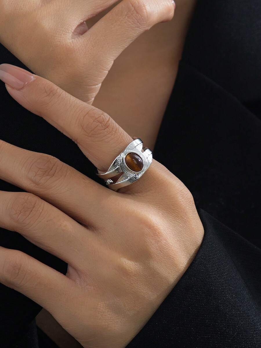 1 pieza Anillo abierto versátil y de moda, adecuado para uso diario - Plateado - Ver 1
