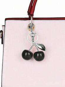 1pc Cherry Keychain Bag Charm - Car Cherry Decor Keychain, Gift For Women On Christmas, Valentine's Day (Size: 4.3 Inch/10.92 Cm X 2.6 Inch/6.6 Cm, Cherry Size: 1.18 Inch/3 Cm). Bag Charm, Car Decor, Gift Idea For Teachers, Friends, Sisters. - 銀紅色櫻桃絨球 - 查看 1