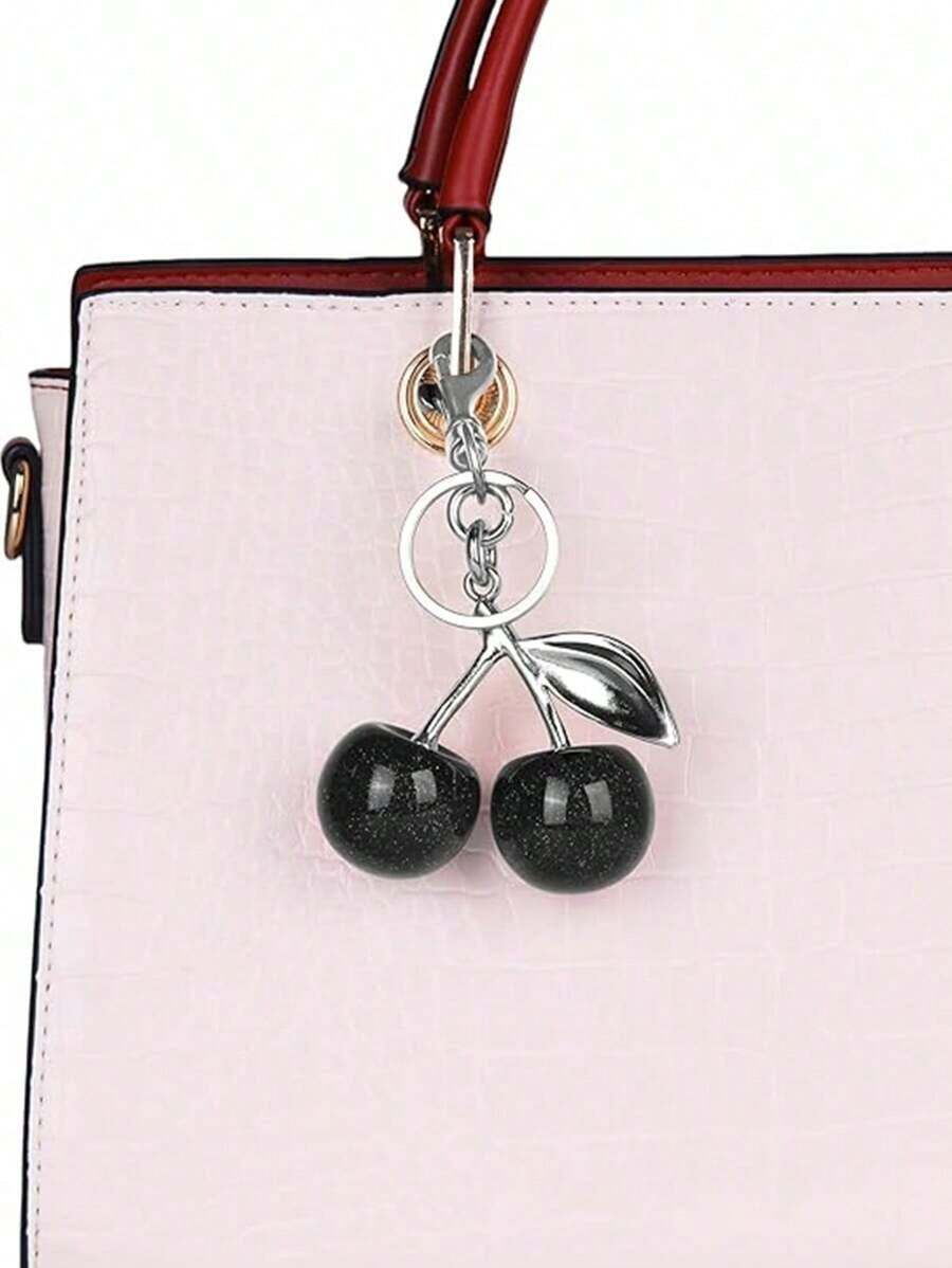 1pc Cherry Keychain Bag Charm - Car Cherry Decor Keychain, Gift For Women On Christmas, Valentine's Day (Size: 4.3 Inch/10.92 Cm X 2.6 Inch/6.6 Cm, Cherry Size: 1.18 Inch/3 Cm). Bag Charm, Car Decor, Gift Idea For Teachers, Friends, Sisters. - 銀紅色櫻桃絨球 - 查看 1