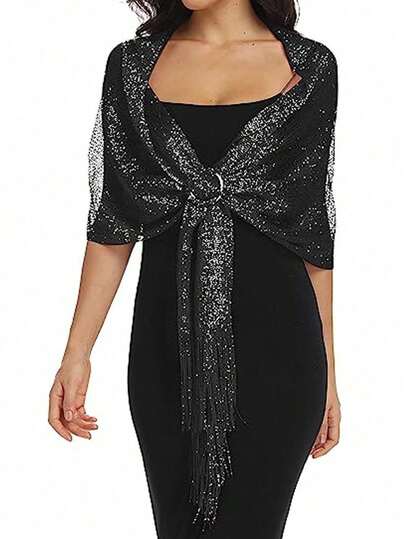 1pc Shiny Silver Wire Flat Scarf With Buckle, Suitable For Bride's Ball, Party, Graduation Shawl, Formal Dress Accessory