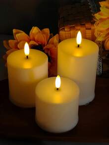 3pcs Rechargeable LED Candle Lights With Remote Control And Timer, Plastic Pillar Design, Suitable For Home Decor, Wedding, Table Centerpiece - White - View 2