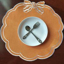 Bow Embroidered Placemats Linen Heat-Resistant Placemats For Home Restaurant Party And More - Orange - View 2