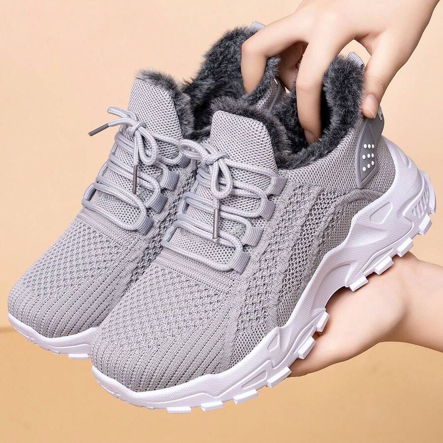 FZY 2026 Winter New Style Snow Boots, Leather-Lined Athletic Shoes - Soft And Warm Knitted Casual Walking Shoes, Lightweight And Slip-Resistant Outdoor Winter Shoes, Suitable For Women's Commuting And Office Wear, Also Essential Boots For Women's Easter Outfits, Comfortable And Versatile Women's Snow Boots For Winter Vacation And Travel, Easter Gift - Winter Women's Tennis Shoes - 灰色 - 查看 1