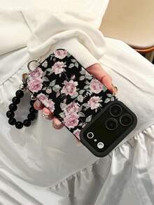 Pink Rose Flower Leather Phone Case, Handmade Beaded Heart Wrist Strap Included, Suitable For IPhone XR, 11, 12, 13, 14, 15, 16, 17, 17 Pro, 17 Pro Max - Multicolor - View 2