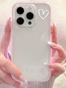 1 chiếc ốp lưng điện thoại TPU trong suốt hình trái tim màu trắng, kiểu dáng tối giản, bảo vệ toàn diện, chống sốc, tương thích với iPhone 11 12 13 14 15 16 17 Pro Max, quà tặng unisex. - Nhiều màu - Xem 5
