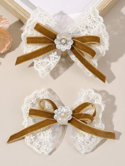 2 piezas Lazos de pelo de unicolor para niñas, Clips de pelo con lazo de encaje para niños, Accesorios de pelo lindos para regalos de niñas