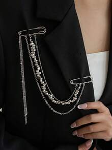 1pc Bohemian Geometric Asymmetrical CCB Beaded Chain Tassel Brooch Pin, Fashionable Elegant Vacation Party Daily Casual Street Snap Wedding Banquet Unisex Charm Jewelry Brooch Gift - Brooch - View 2