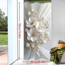 1pc 2D Floral Printed Shower Curtain, White, Elegant Shower Curtain, Made Of Polyester, Waterproof, Sheer, Suitable For Home And Bathroom Decor, Comes With 12 Hooks - A - View 6