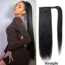 ZHENDEFA Straight Ponytail Human Hair Extensions Brazilian Wrap Around Ponytail For Women Unprocessed Remy Human Hair Pony Tail Clip In Extension Hair Piece - SNatural - View 3