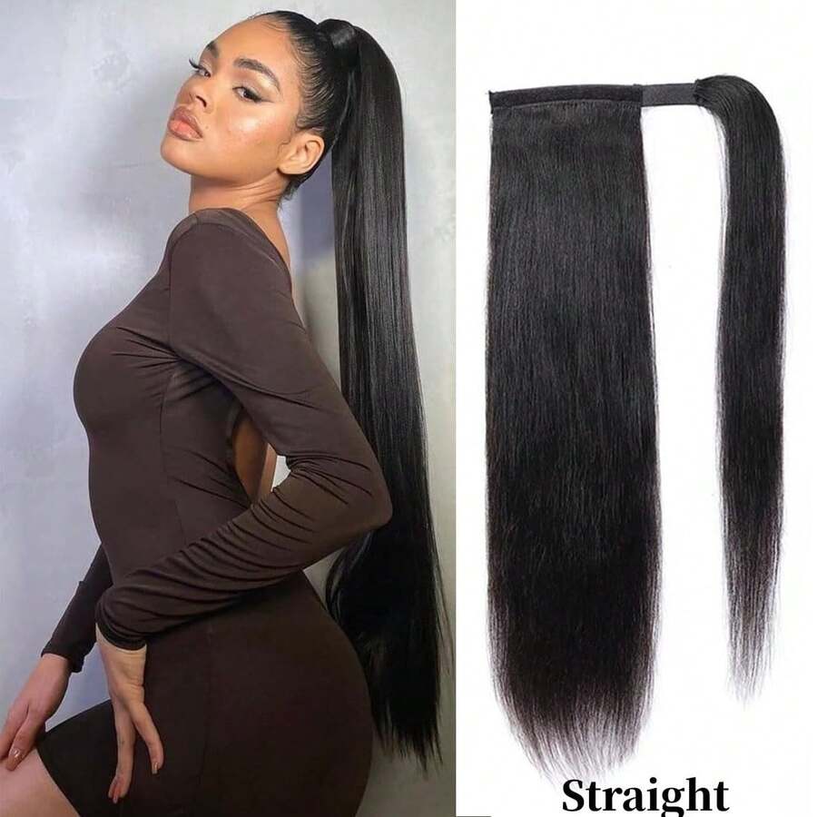 ZHENDEFA Brazilian Straight Hair Ponytail, Real Human Hair Clip-In Ponytail Extension For Women
