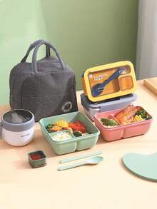 1个便携式燕麦杯，带盖、勺子和硅胶手柄，可用作酸奶杯、便当盒、学生午餐盒、食品容器、午餐袋，防漏食品储存，适合家庭、学校、办公室、旅行和户外野餐，是返校用品的理想之选。 - 彩色 - 查看 7