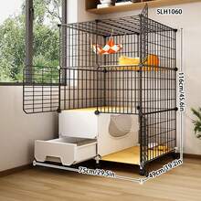 3-Tier Movable Cat Cage With Separate Litter Box, Indoor Cat Villa - Multicolor - View 11