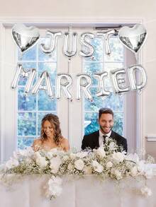13件組新婚快樂鋁箔氣球套組，包含「Just Married」氣球橫幅與愛心氣球，適用於新娘婚前派對、單身女郎派對、訂婚派對裝飾、婚禮主題派對、哥德風單身女郎派對、黑色新娘裝飾 - 彩色 - 查看 5