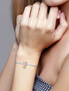 1PC925 Silver-Plated 'Travel' Charm Just Go! Red Travel Bag, Hamburger Cat, Music, ROCK Kitten, I Myself Happy Cat, Cute Mushroom, Little Hedgehog, Snail Head Mushroom Pendant Charms, Women's Original DIY Jewelry, Snake Bone Chain, Suitable For Music Festivals, Birthdays, Carnivals, And Ramadan Gifts - Multicolor - View 11