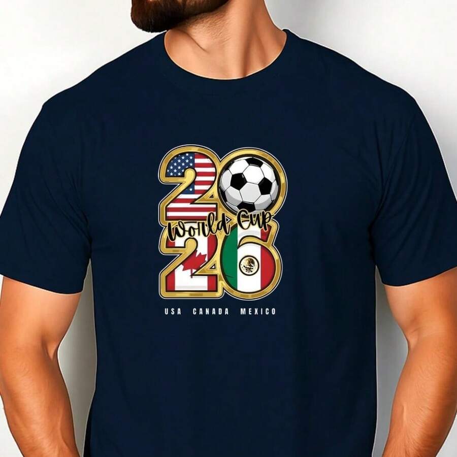 2026 World Cup USA Canada Mexico Soccer Graphic T-Shirt - 黑色 - 查看 1