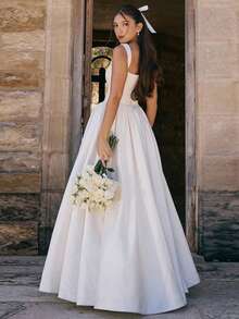 Women's Autumn New Elegant Solid Color Slim A-Line Maxi Dress - White - View 5
