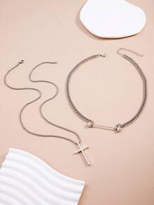 1pc & Stylish Cross Pendant Necklace - Silver - View 5