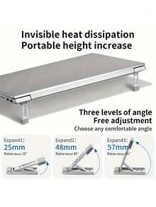 2个迷你便携式铝合金笔记本电脑支架，可折叠，方便携带，散热性能强，防滑锌合金笔记本电脑支架，带支架脚，适用于Air Pro手机桌面支架 - 查看 2