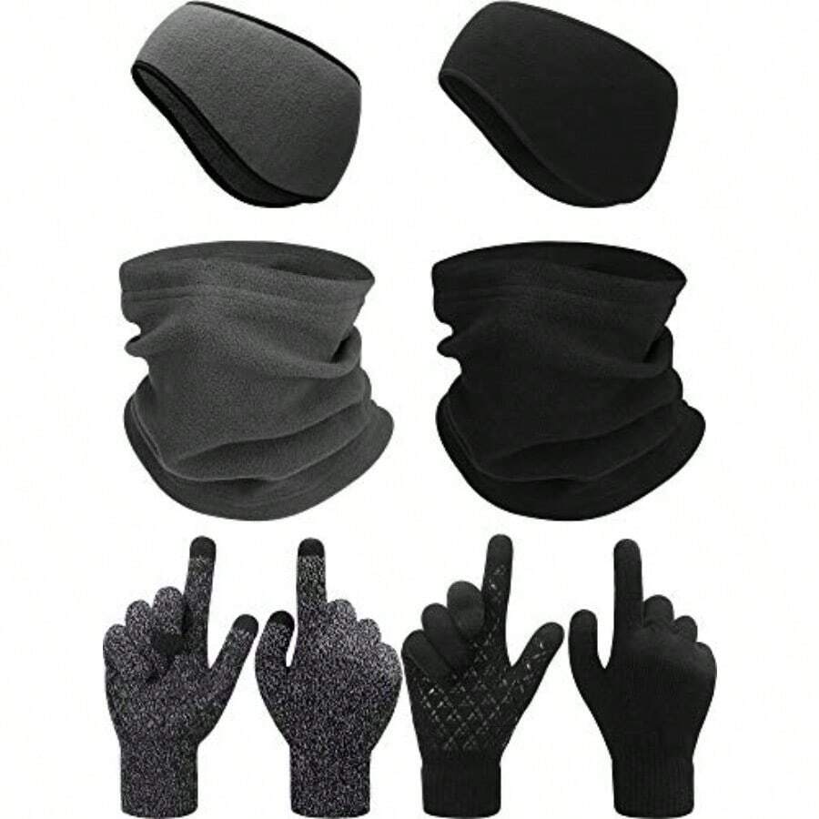 6 Pieces Ear Warmer Eadband Warmer Face Mask  Neck Gar  Screen Winter Knit Ves  Men And Women - Black and Gray - View 1