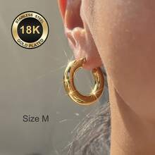 Khuyên tai vòng nữ bằng thép không gỉ mạ vàng 18K, không gây dị ứng, nặng 83,48g, dày 5mm, trang sức thiết kế tối giản cổ điển thanh lịch và thời trang, phù hợp cho đeo hàng ngày, đi nghỉ lễ và dự tiệc. - Vàng - Xem 10