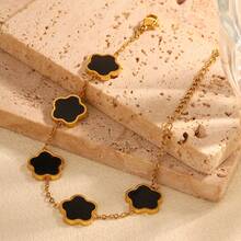 1pc Middle East Popular New Fashion 5-Leaf Clover Titanium Steel 18K Gold Plated Mother Of Pearl Bracelet, Non-Fading Women Jewelry - Multicolor - View 10