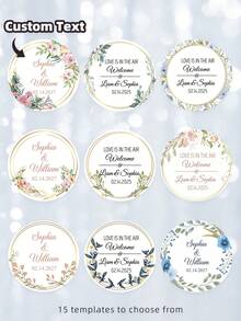 1-120pcs Custom Name Labels, Personalized Round Text Stickers, Customizable Thank You Stickers, Custom Text Wreath Stickers, Perfect For Weddings, Birthday Parties, Gift Boxes, Gift Bags, Invitations, Various Occasions, Elegant, Romantic, Stylish, Beautiful Floral Crown Design, Creative & Versatile, Ideal Gift For Husband, Wife, Boyfriend, Girlfriend, Friends, Family, Great For Weddings, Engagements ,Diy Kits - Multicolor - View 1