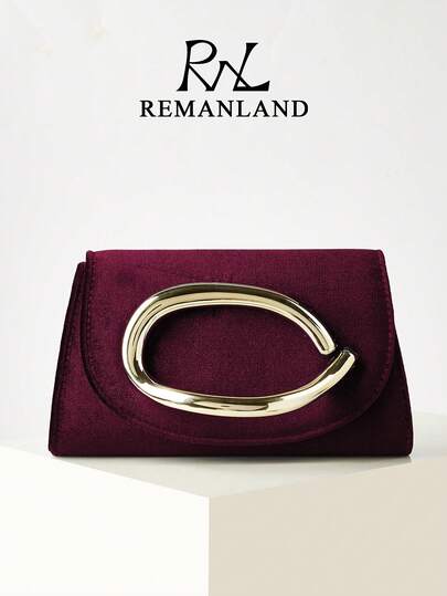 REMANLAND Women's Evening Bag, Solid Color Corduroy Fashion Evening Bag, Wine Red Evening Dress Matching Clutch, Makeup Bag, Wallet, With Detachable Metal Chain, Suitable For Ball, Wedding, Party, Holiday Gathering, Halloween, Christmas