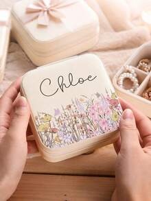 Personalized Elegant Floral Jewelry Box, Customized Beige Name Jewelry Box, Bridesmaid Jewelry Box, Travel Jewelry Case, Gift For Women, Couples, Bridesmaid, Proposal, Birthday, Jewelry - Multicolor - View 4