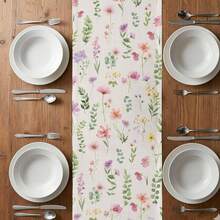 Spring Flower Eucalyptus Leaves Table Runner Holiday Party Decor Washable Farmhouse Kitchen Dining Table Runner Wedding Decorations - Multicolor - View 8