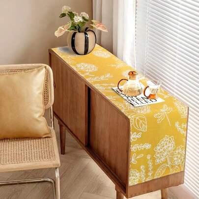 Yellow Flower Printed Table Runner, Seasonal Dragonfly Summer Holiday Kitchen Dining Table Cloth For Home Indoor Farmhouse Decor