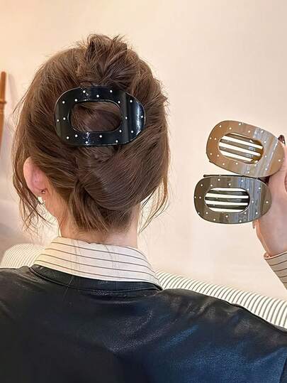 2/1pc Matte Polka Dot Flat Hair Clips For Women, Elegant Curved Design Strong Grip Hair Accessories